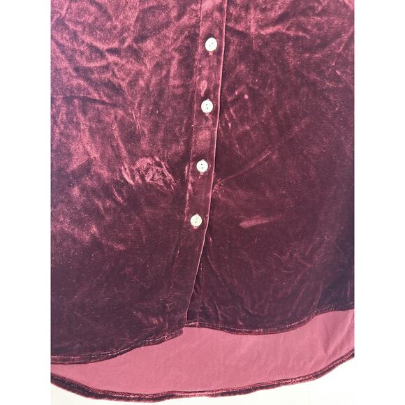 *Flaw Faherty Stretch Silk Blend Velvet Genevieve Shirt Button Up Burgundy Small - Picture 6 of 11